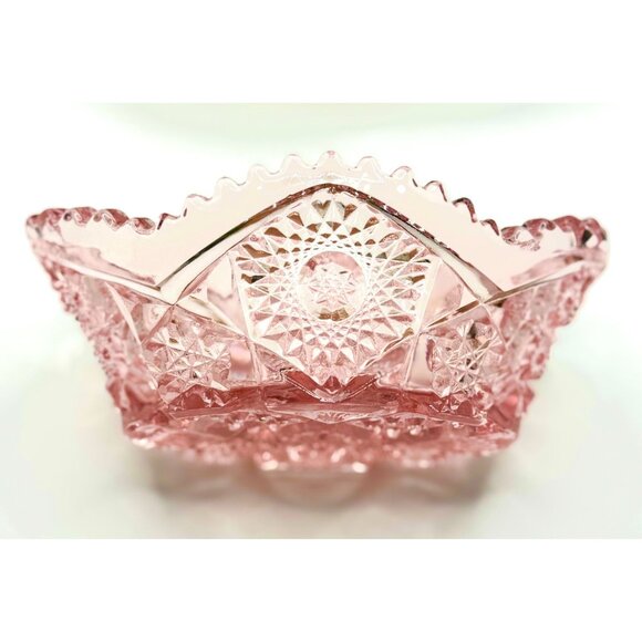 Vintage L.E. Smith Quintec Sawtooth Pink Glass Candy Dish - Picture 4 of 10